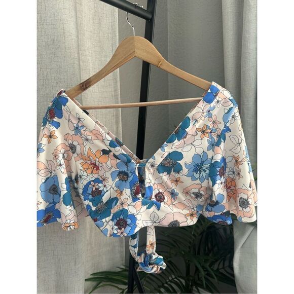 Zara Floral Crop Tie Back Boho Girly‎ Beachy Top Medium - Picture 1 of 4